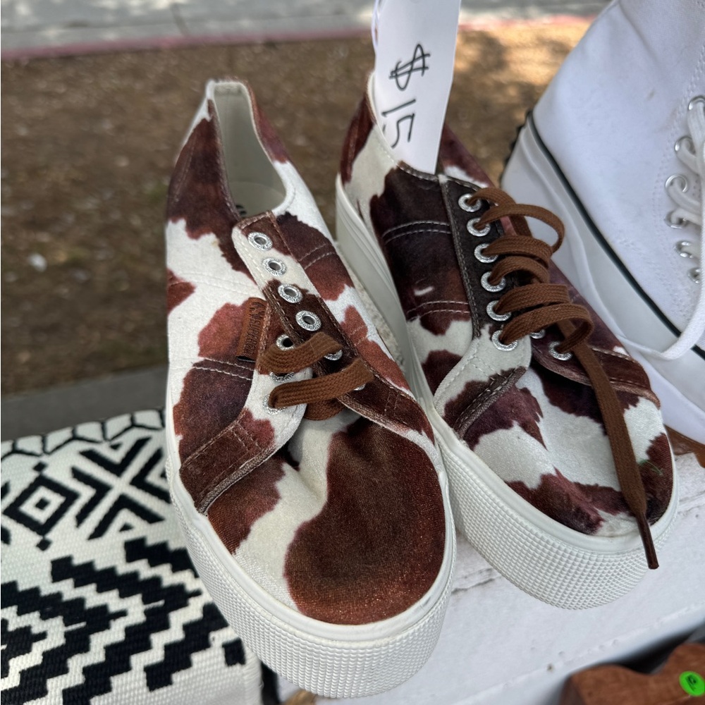 NEW Superga Brown and White Cow Print Women's Sneakers